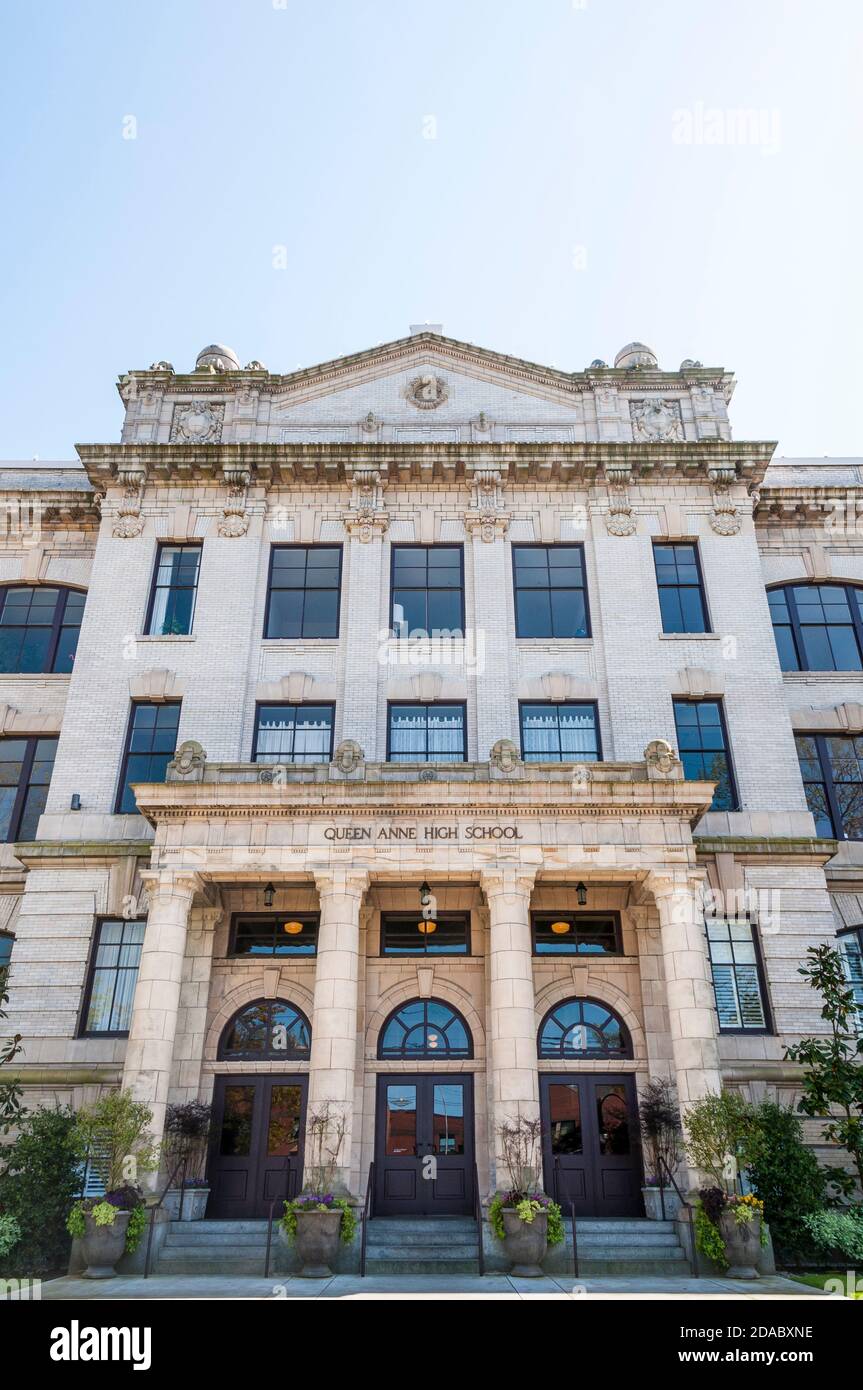 Entrance to Queen Anne High School in Queen Anne, Seattle, Washington