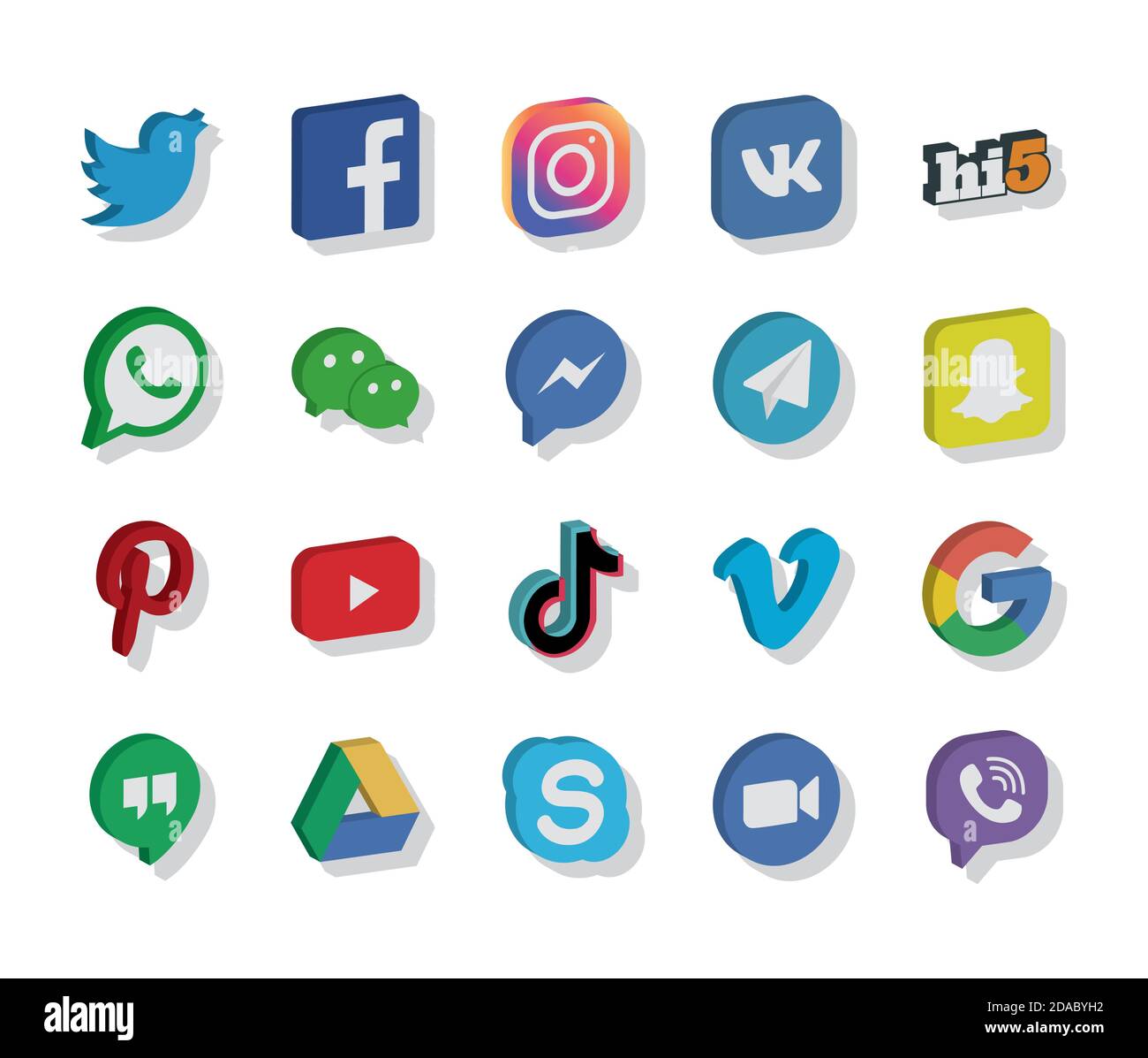 social networks and instant messaging logo icon set over white background, isometric style, vector illustration Stock Vector