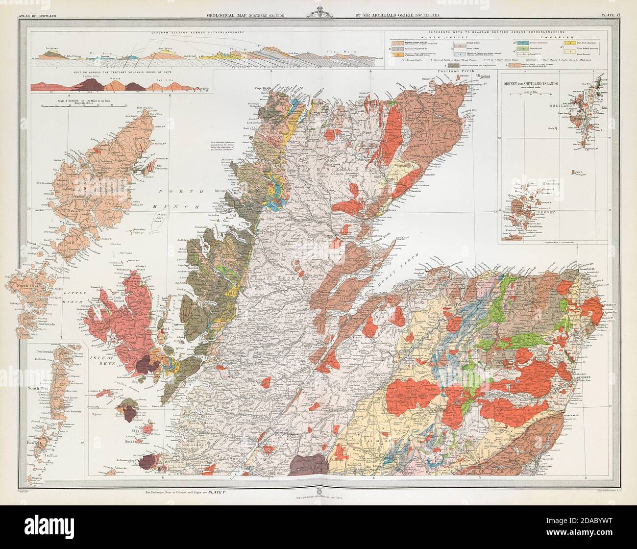 SCOTLAND Geological map - northern section. Sir Archibald Geikie. LARGE 1895 Stock Photo
