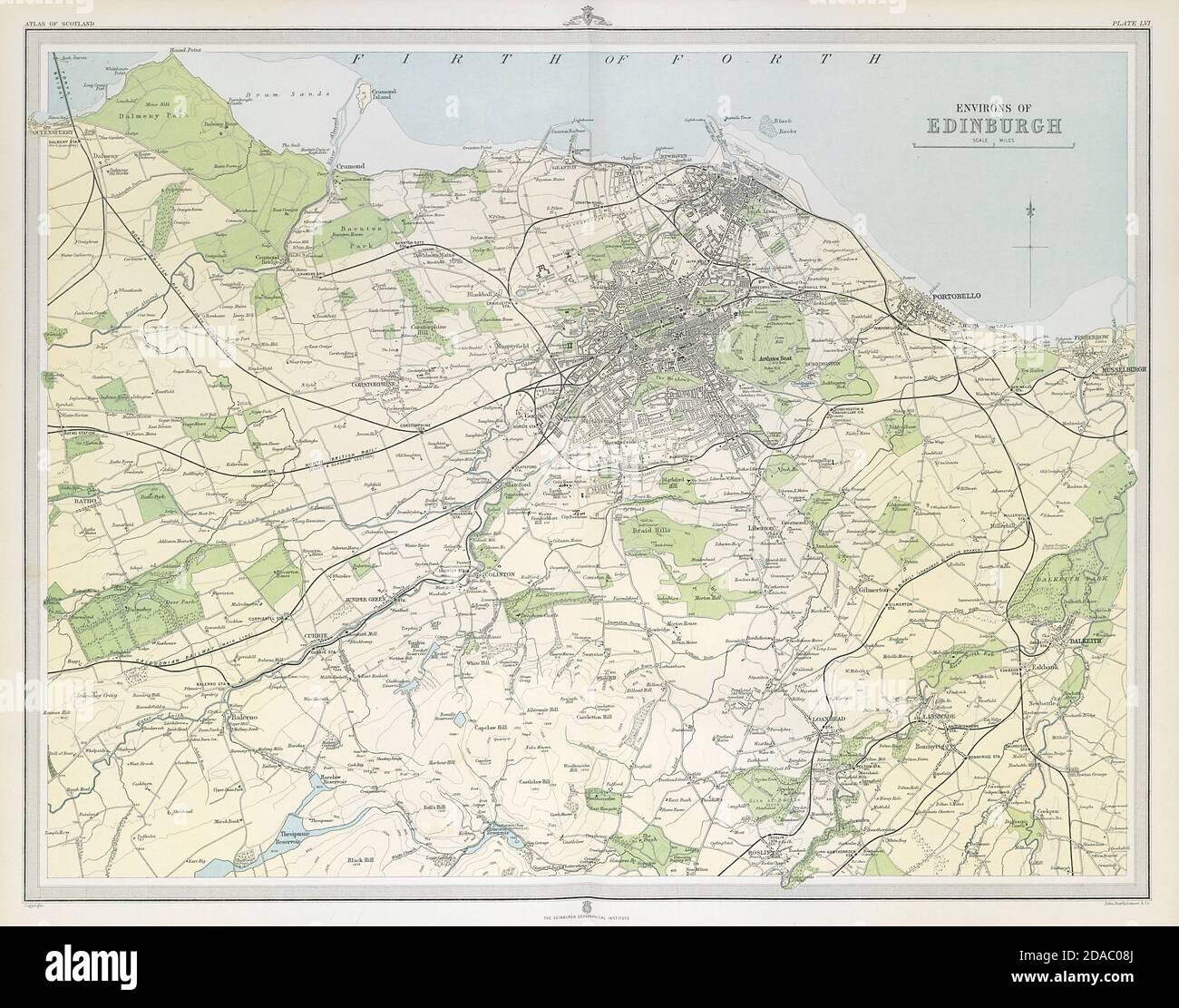 Environs of EDINBURGH & LEITH. Midlothian. Large 45x55. Relief. LARGE 1895 map Stock Photo