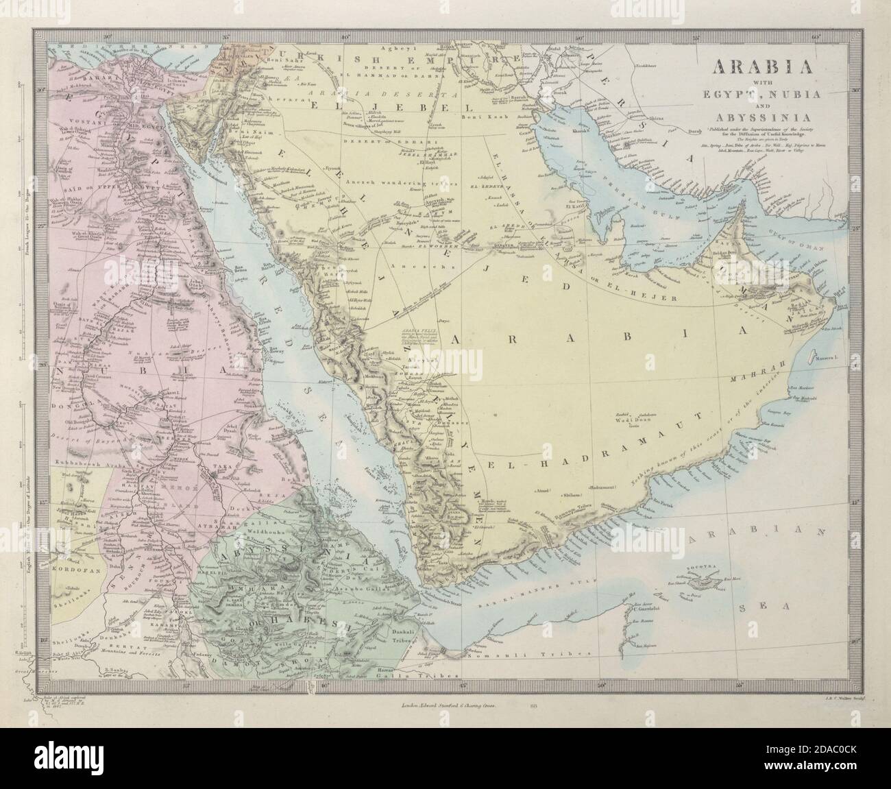 ARABIA Hajj routes Deba/Dubai Abothubi/Abu Dhabi UAE Pirate coast SDUK 1857 map Stock Photo