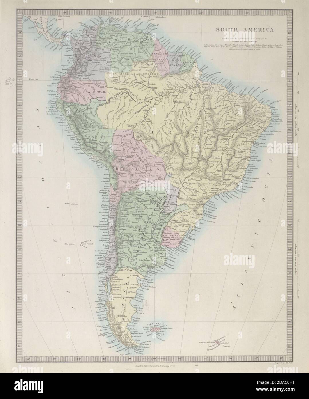 SOUTH AMERICA. Brazil Peru Bolivia w/Litoral Patagonia La Plata. SDUK 1857  map Stock Photo - Alamy