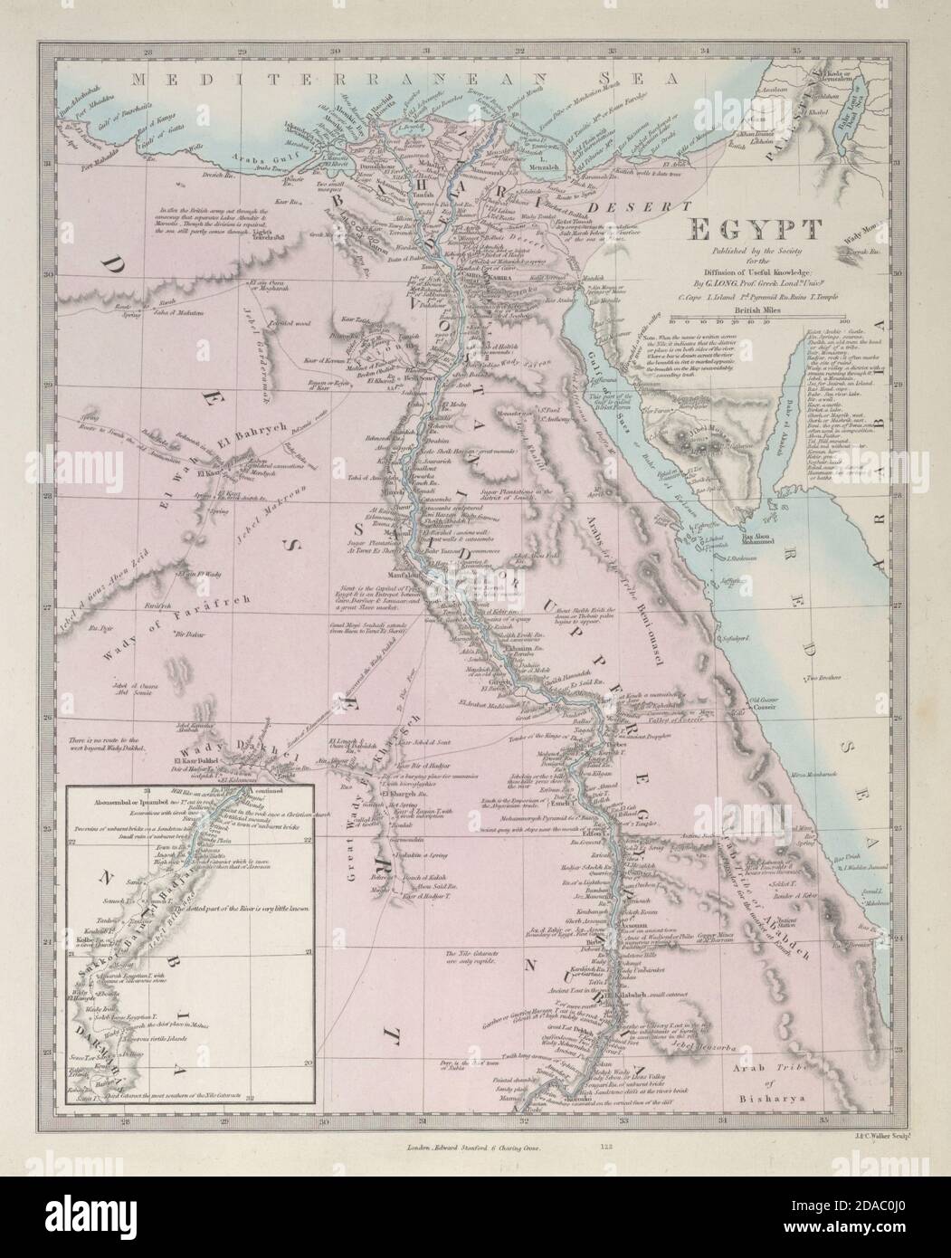 EGYPT. Nile valley. Ancient sites. Original outline colour. SDUK 1857 old map Stock Photo