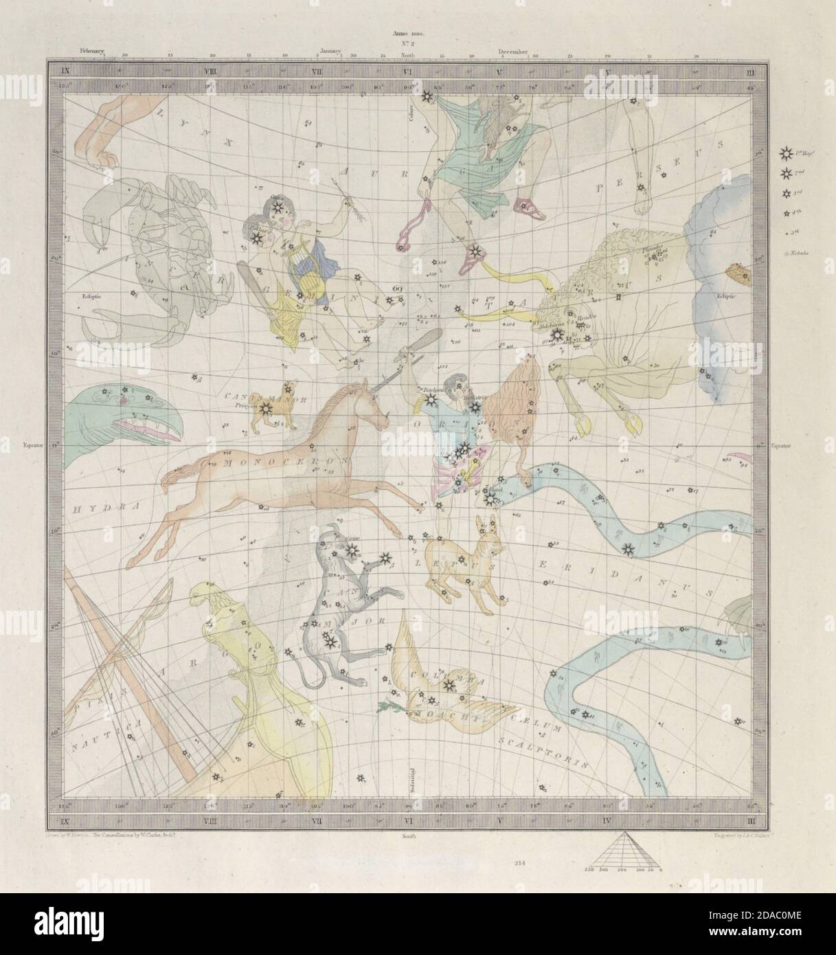 ASTRONOMY CELESTIAL. Star map. Star chart, II. Summer Solstice. SDUK 1857 Stock Photo