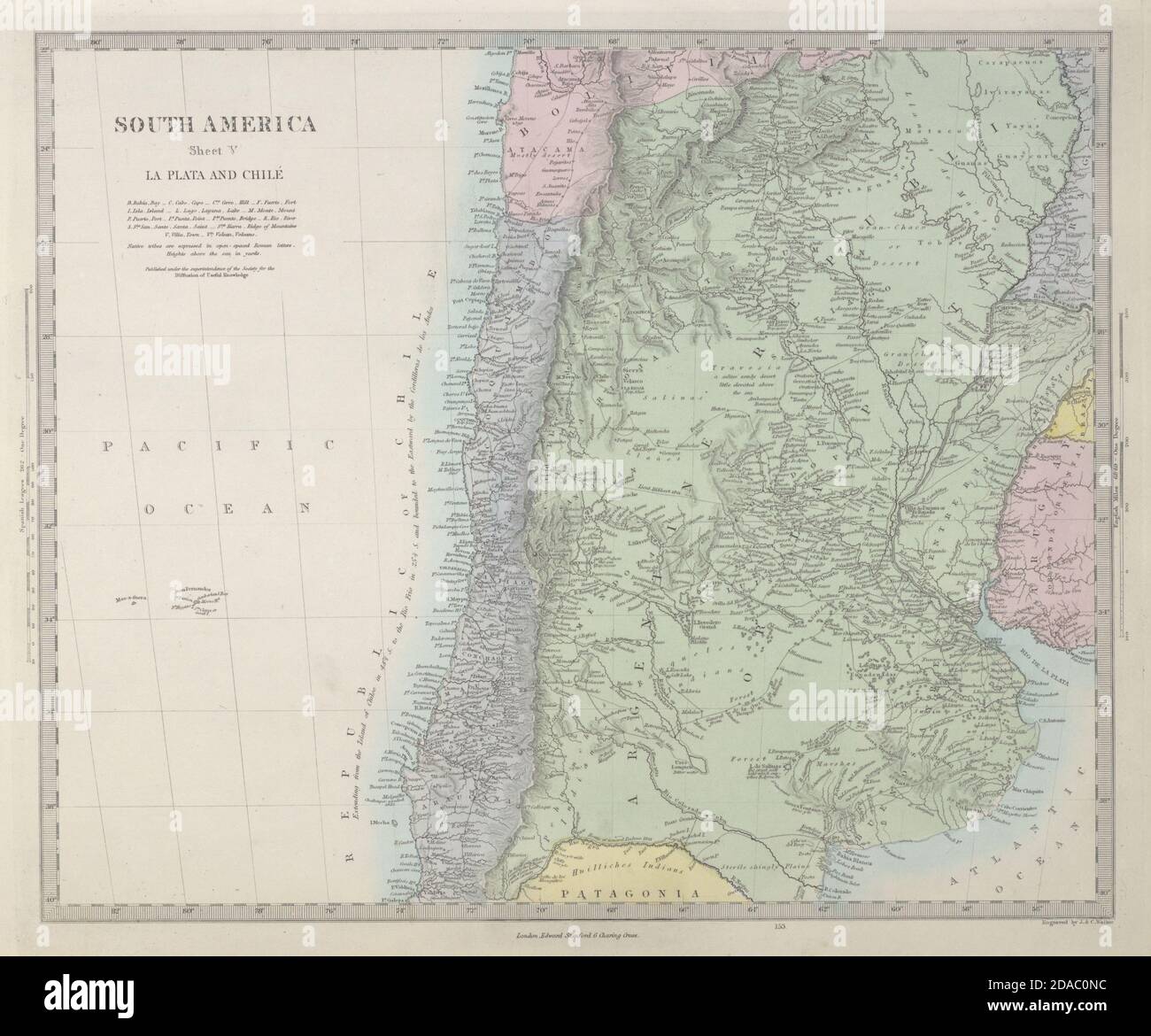 SOUTH AMERICA La Plata & Chile Argentina Uruguay Bolivia w/Litoral SDUK 1857 map Stock Photo