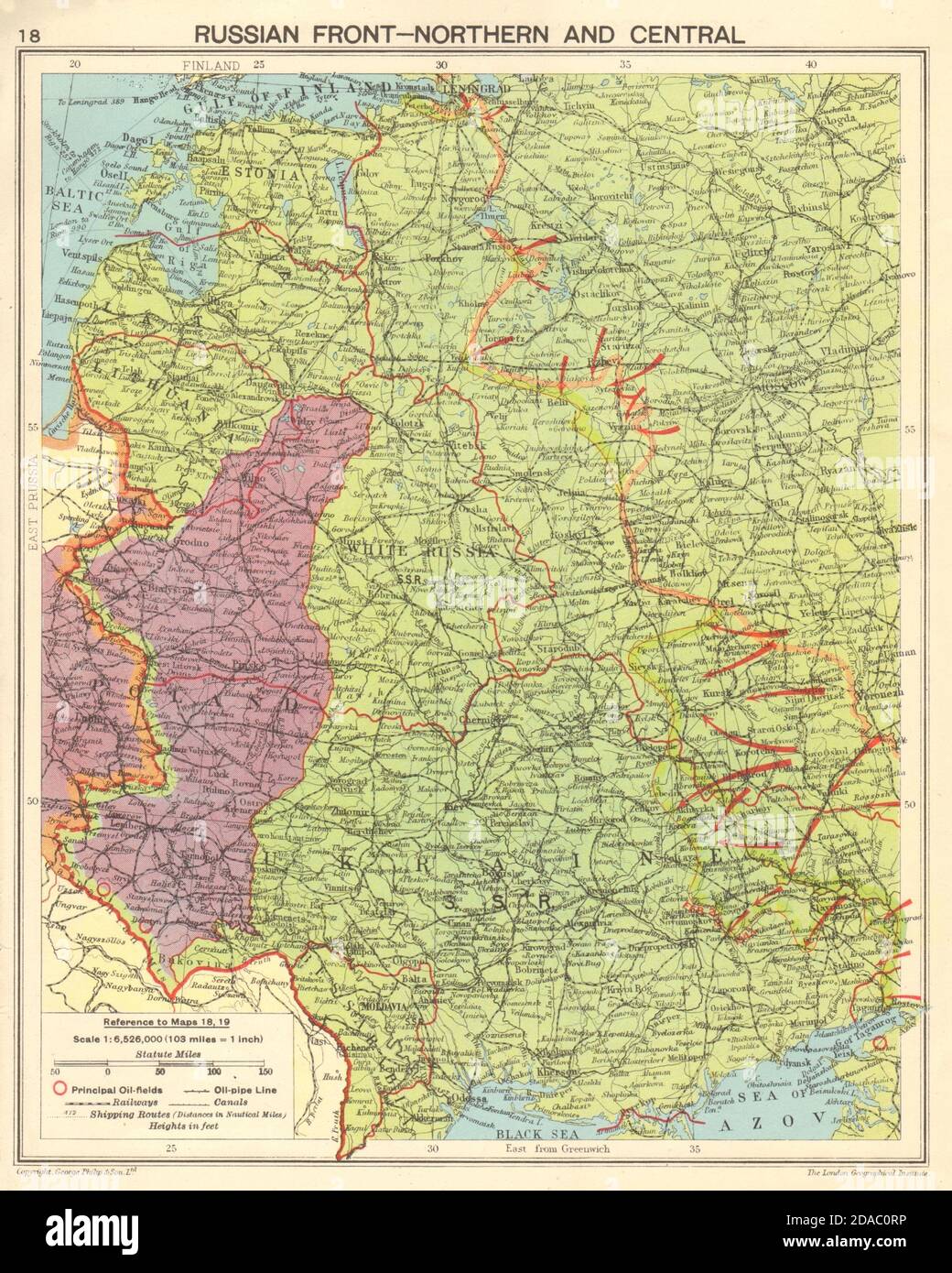 WORLD WAR 2. Eastern Front. Limit of German advance. Russian offensive 1943 map Stock Photo