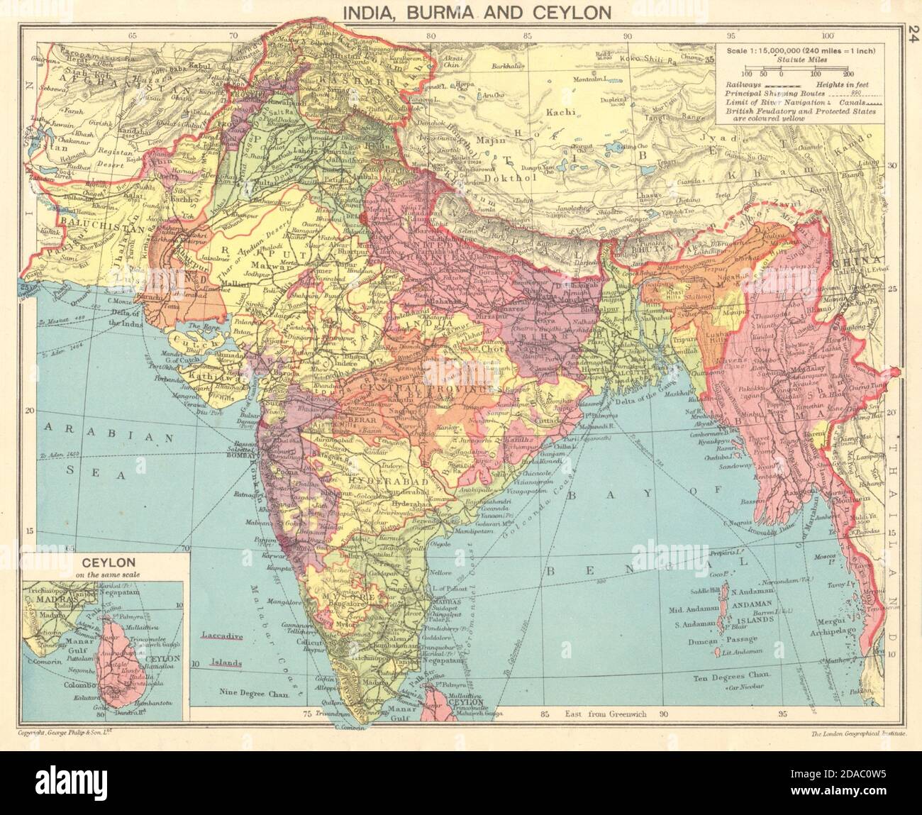 SECOND WORLD WAR. Indian, Burma & Ceylon 1943 old vintage map plan chart Stock Photo