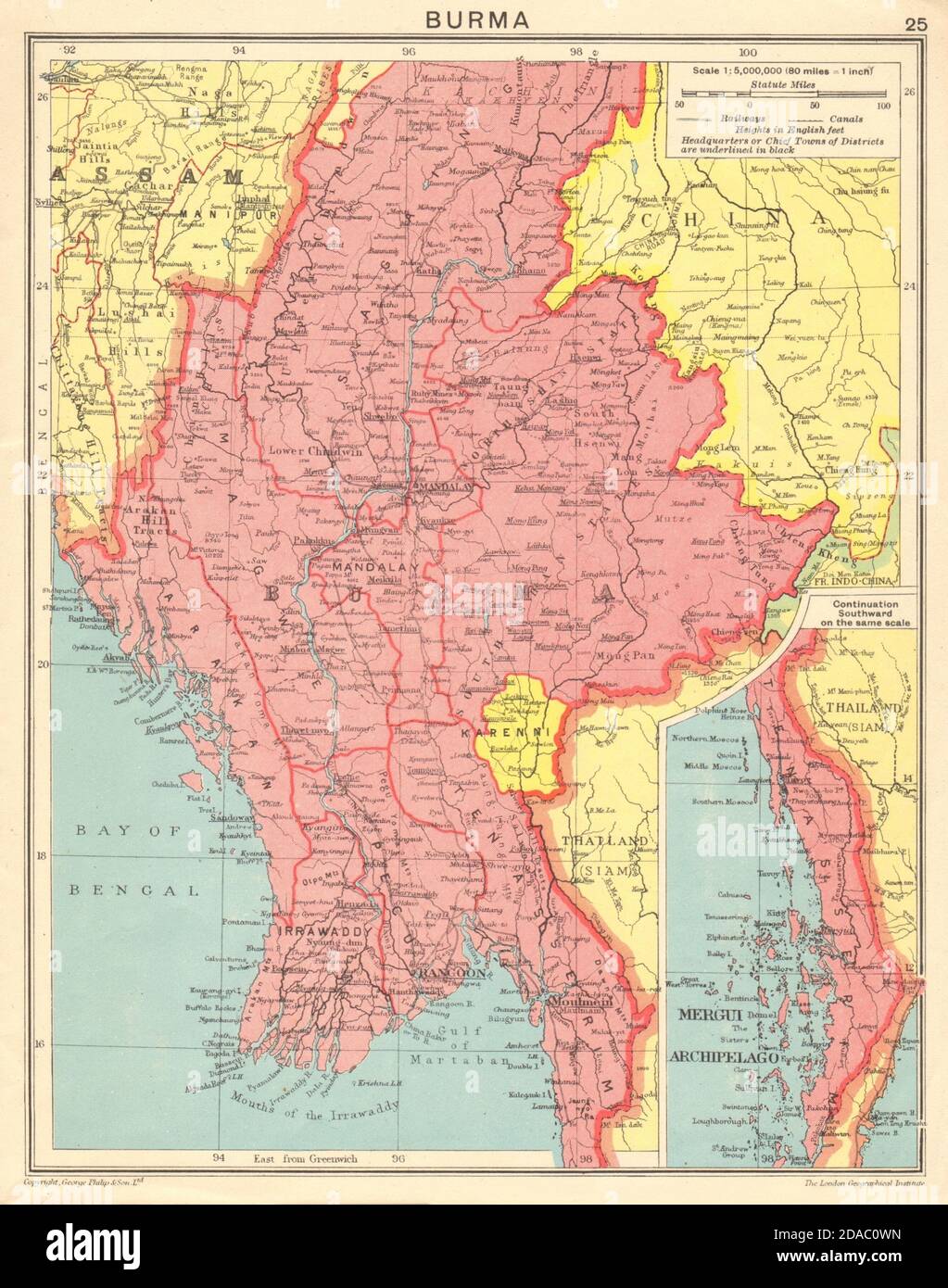 SECOND WORLD WAR. Burma Myanmar 1943 old vintage map plan chart Stock Photo