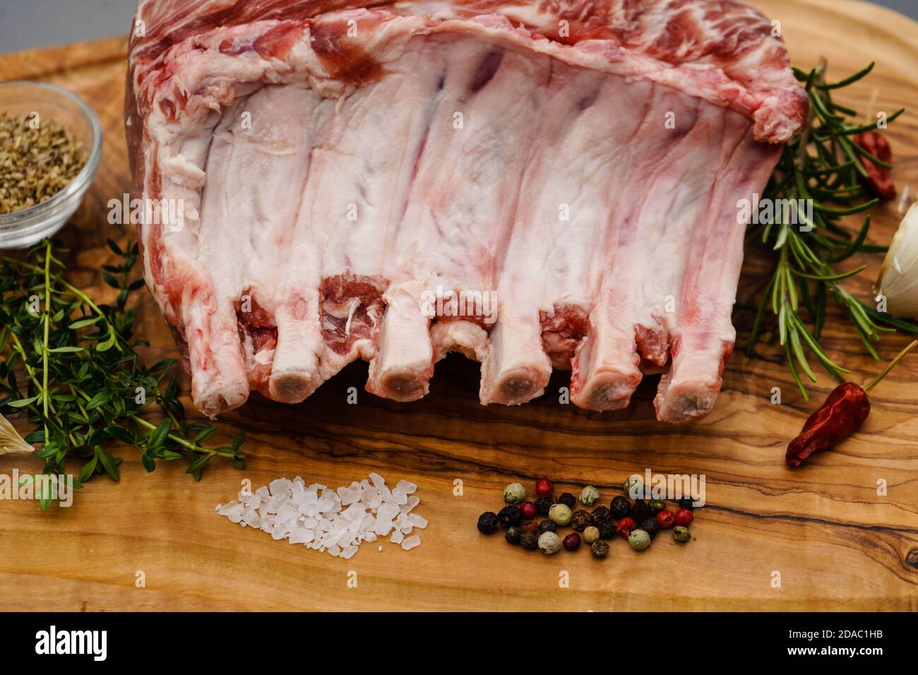 marinated french racks Iberico carree for barbecue Stock Photo - Alamy