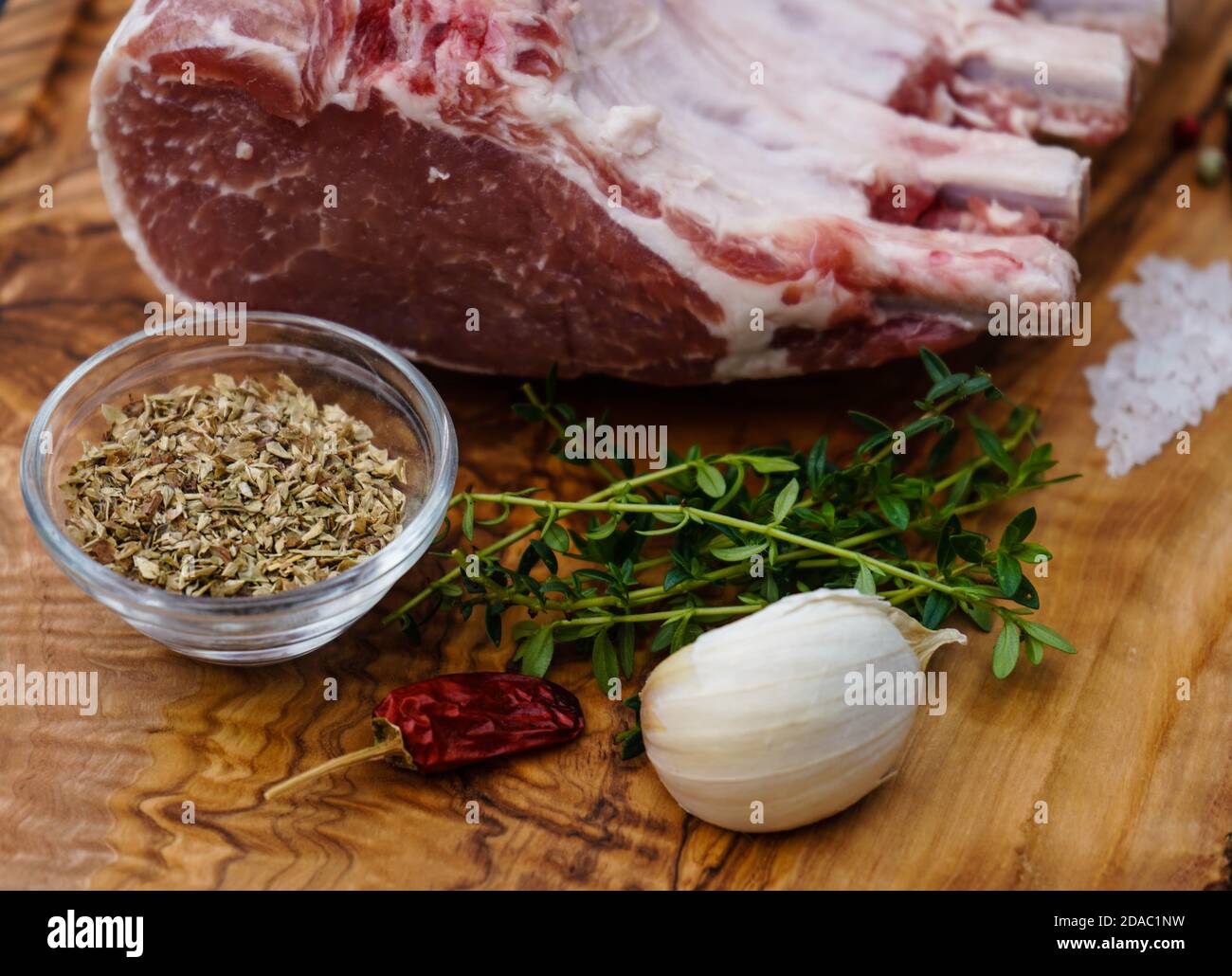 marinated french racks Iberico carree for barbecue Stock Photo - Alamy