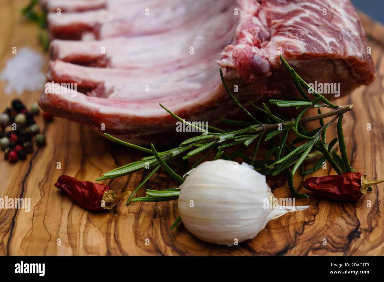 marinated french racks Iberico carree for barbecue Stock Photo - Alamy