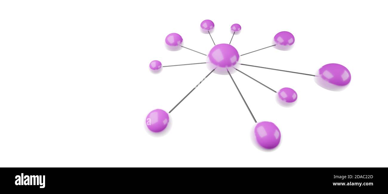 Connected pink purple spheres, globes or balls, network connection