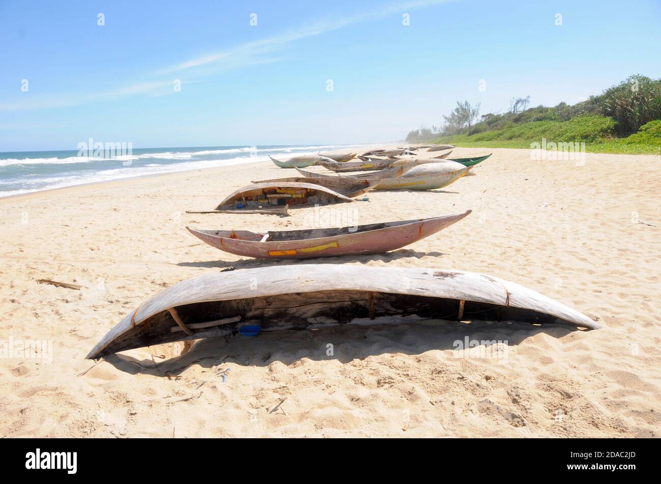 Dugout canoes on a beach in Madagascar Stock Photo