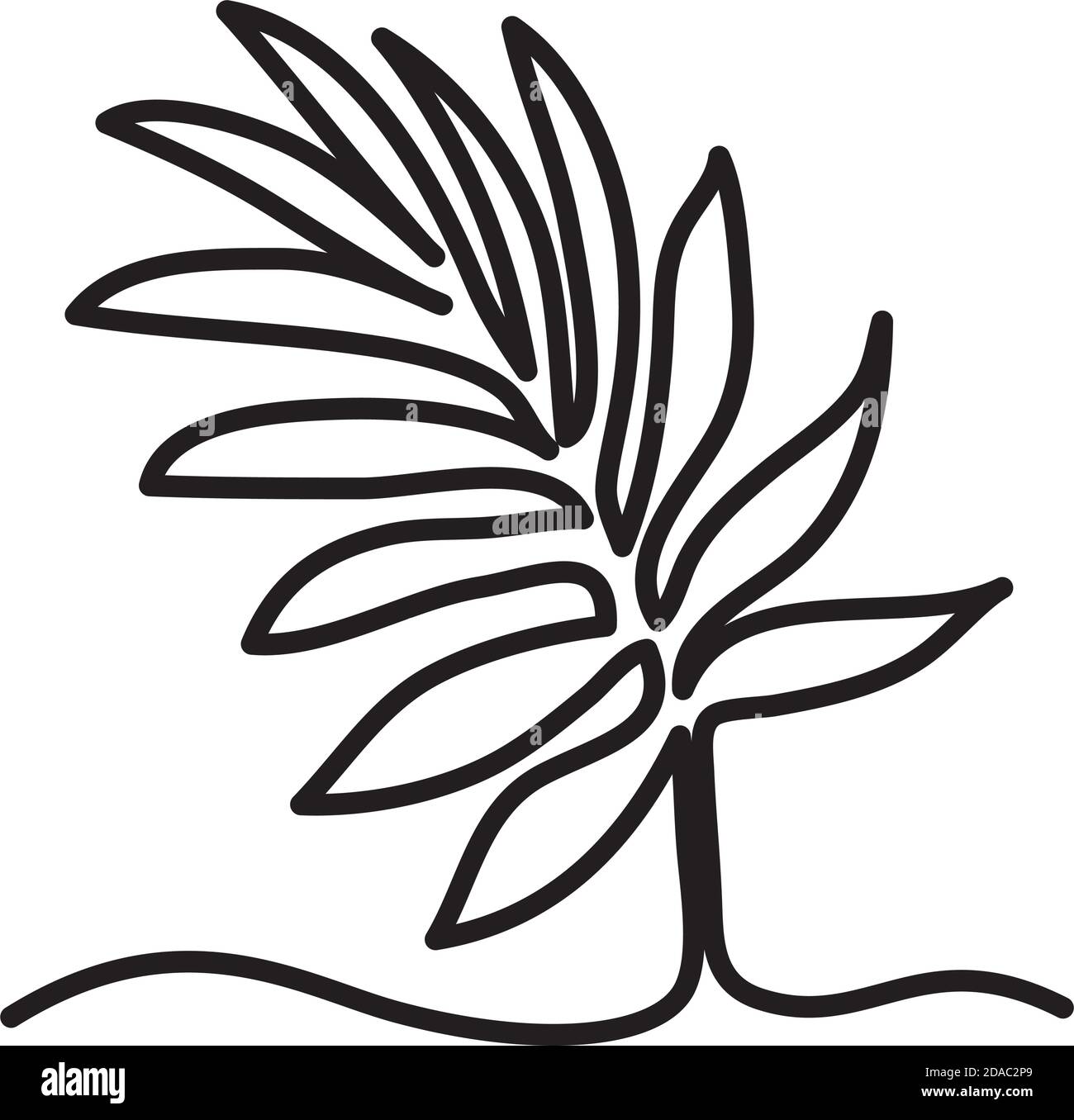 one line design of tropical leaf icon over white background, line style ...