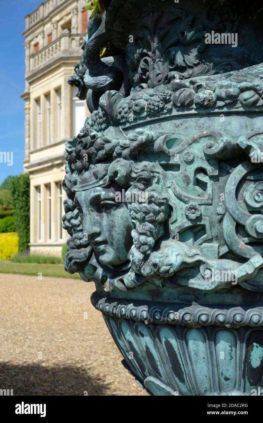 Detail of an garden urn in front of Somerleyton Hall, Suffolk Stock Photo