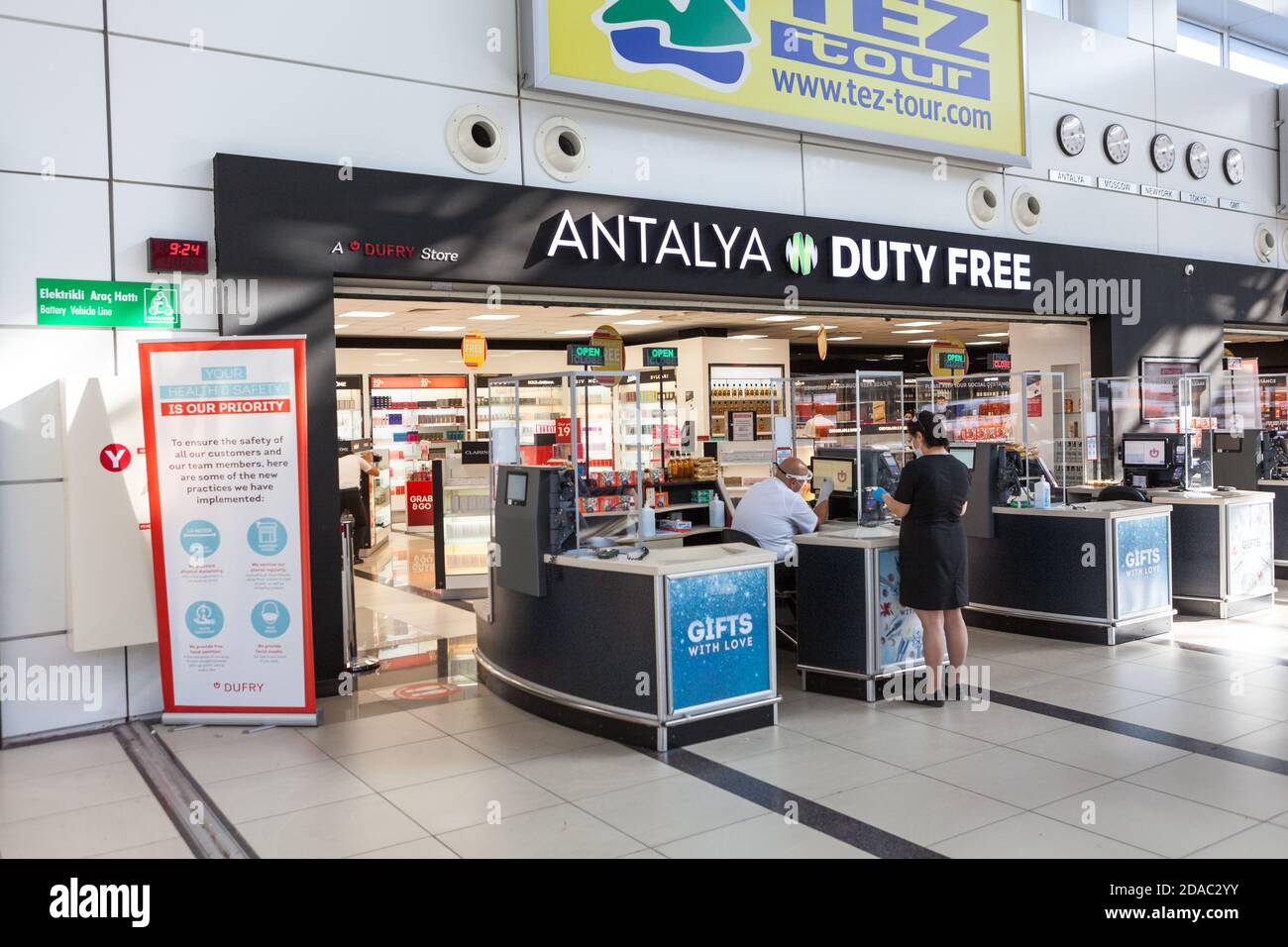 Antalya, Turkeycirca Oct, 2020 Duty free shop is in the Antalya International airport. Arrival