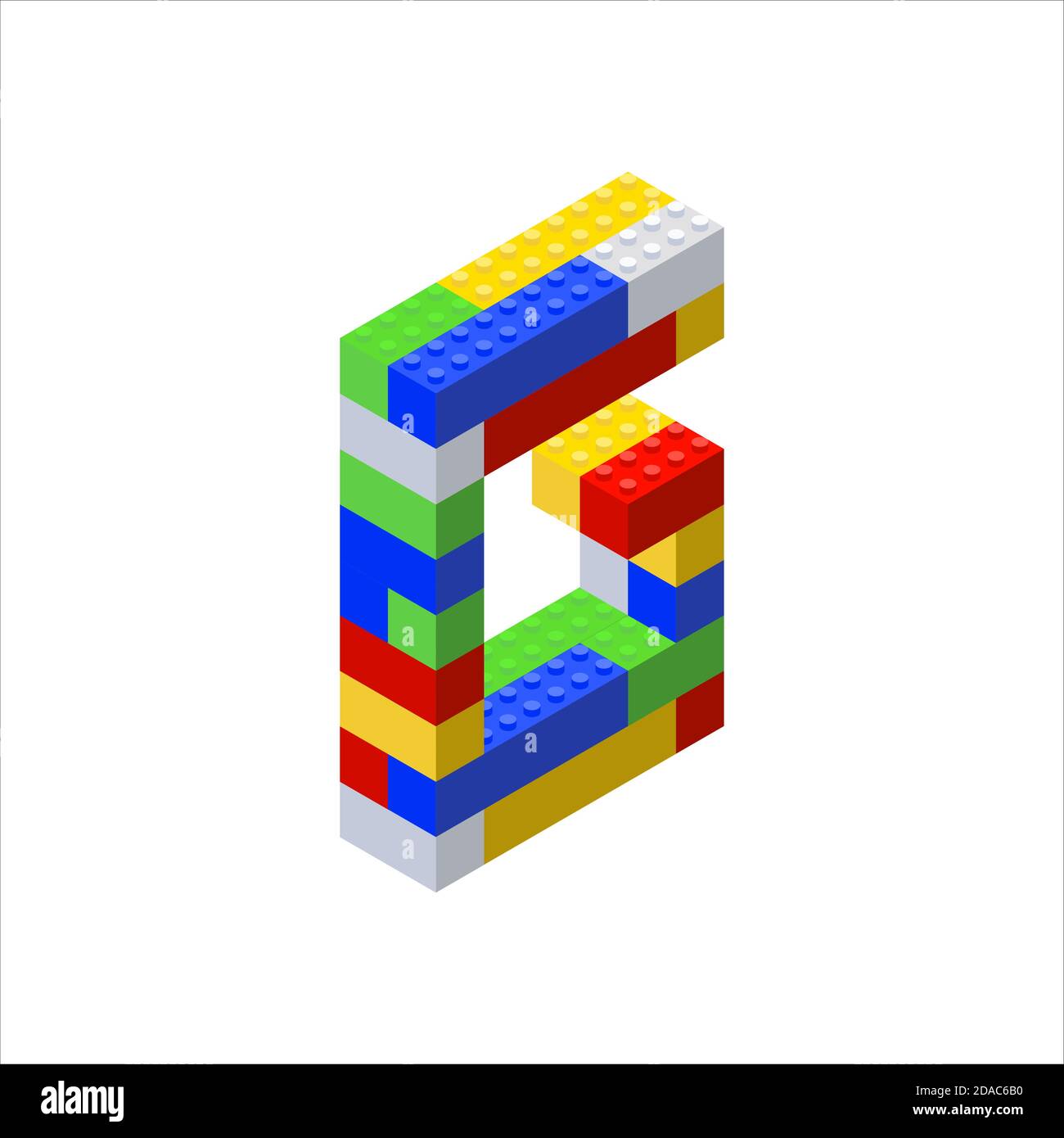 Isometric font made from color plastic blocks. The childrens designer. Letter G. Vector illustration Stock Vector