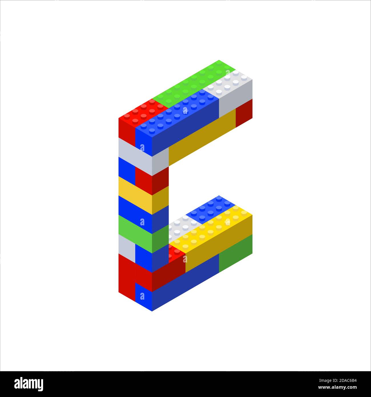 Isometric font made from color plastic blocks. The childrens designer