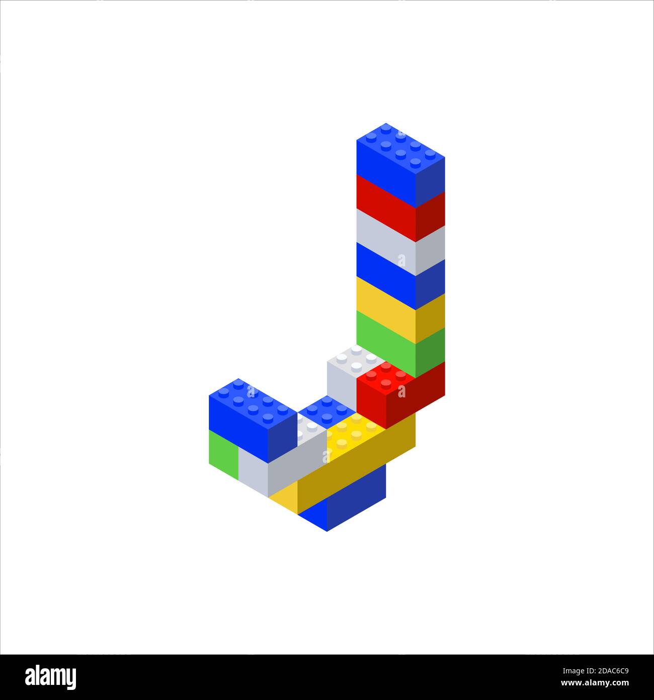 Isometric font made from color plastic blocks. The childrens designer. Letter J. Vector illustration Stock Vector