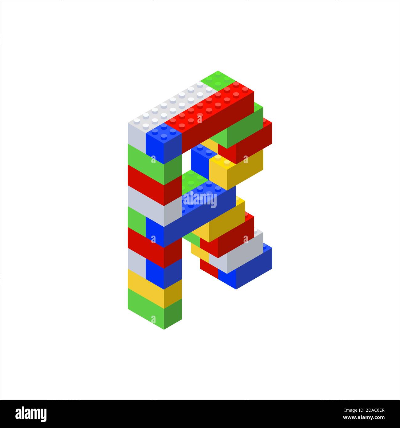 Isometric font made from color plastic blocks. The childrens designer. Letter R. Vector illustration Stock Vector