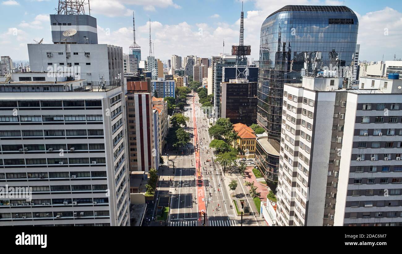 Aerial view of Avenida Paulista (Paulista avenue) in Sao Paulo city,  Brazil. Stock Photo