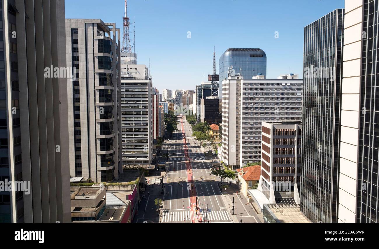 Aerial view of Avenida Paulista (Paulista avenue) in Sao Paulo city ...