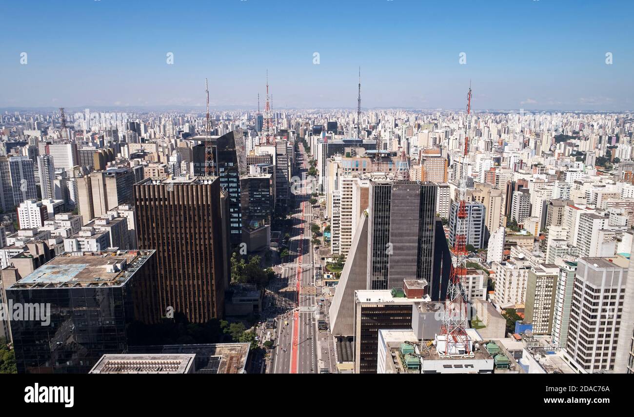Aerial view of Avenida Paulista (Paulista avenue) in Sao Paulo city, Brazil Stock Photo