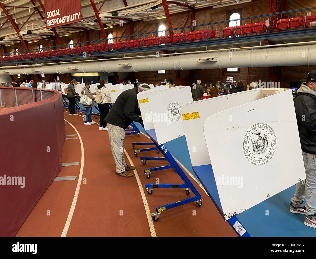 Polling place in a gymnasium for the 2020 presidential election in the Park Slope neighborhood, Brooklyn, New York. Stock Photo