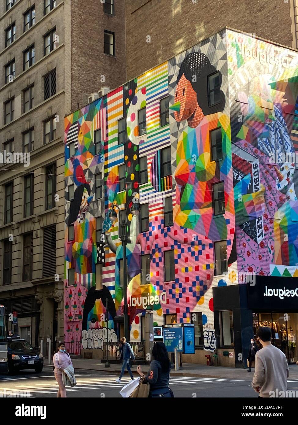 Colorful facade on the Desigual clothing store on 6th Avenue by Herald Square in Manhattan, New York City. Stock Photo