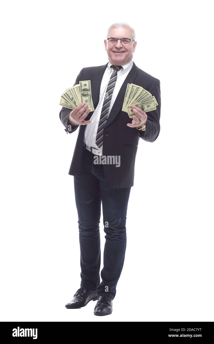 in full growth. happy businessman showing a lot of cash bills Stock ...