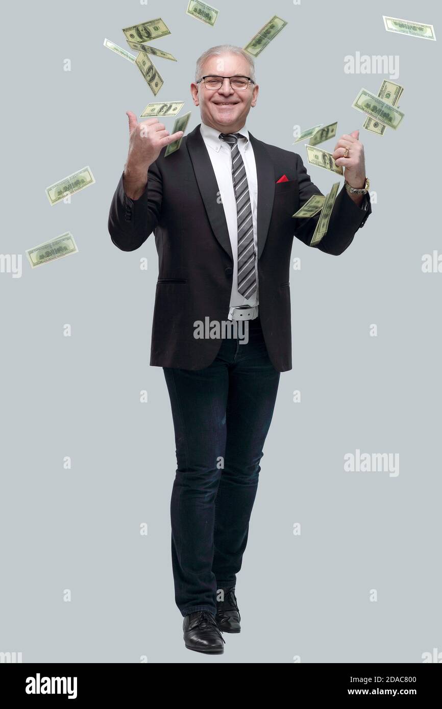 in full growth. happy businessman showing a lot of cash bills Stock ...