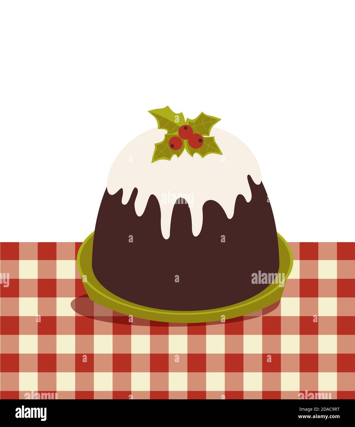 Traditional Christmas Pudding on tablecloth icon Stock Vector