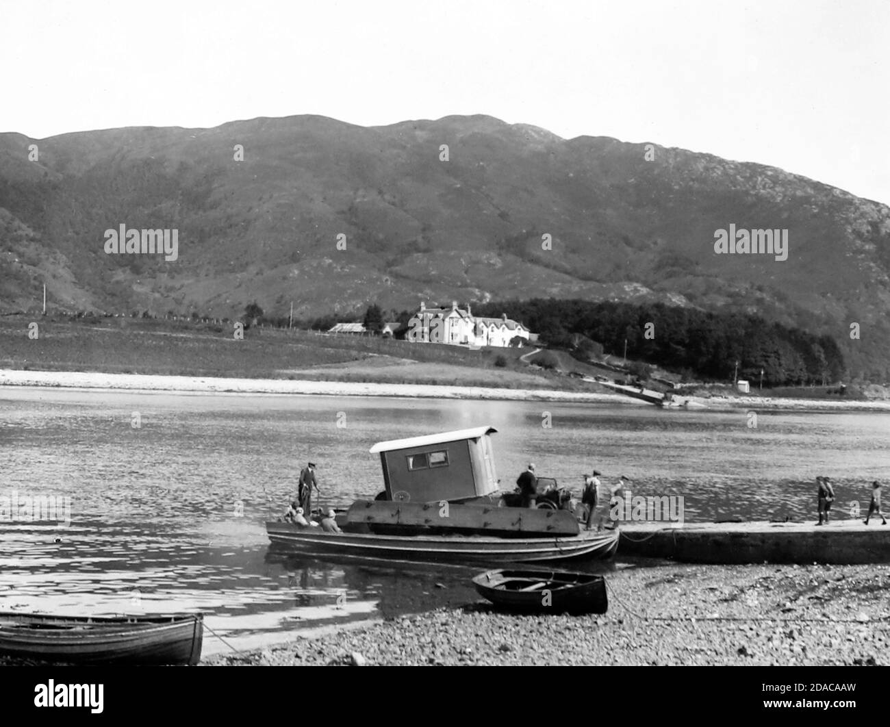 Ballachulish Car Ferry with car and caravan, probably 1920/30s Stock Photo