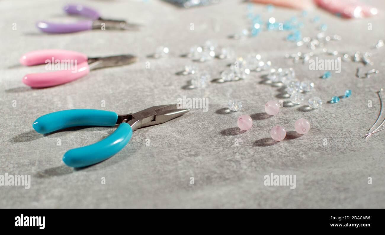 Tools for jewelry making, beads, findings Stock Photo