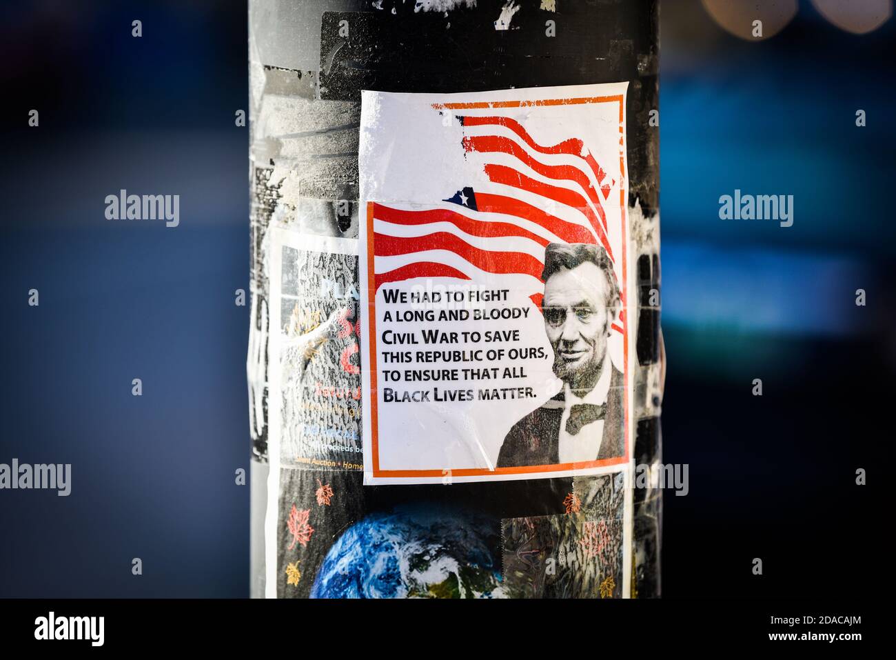 A Black Lives Matter sign referencing Abraham Lincoln in Montpelier, VT, USA. Stock Photo