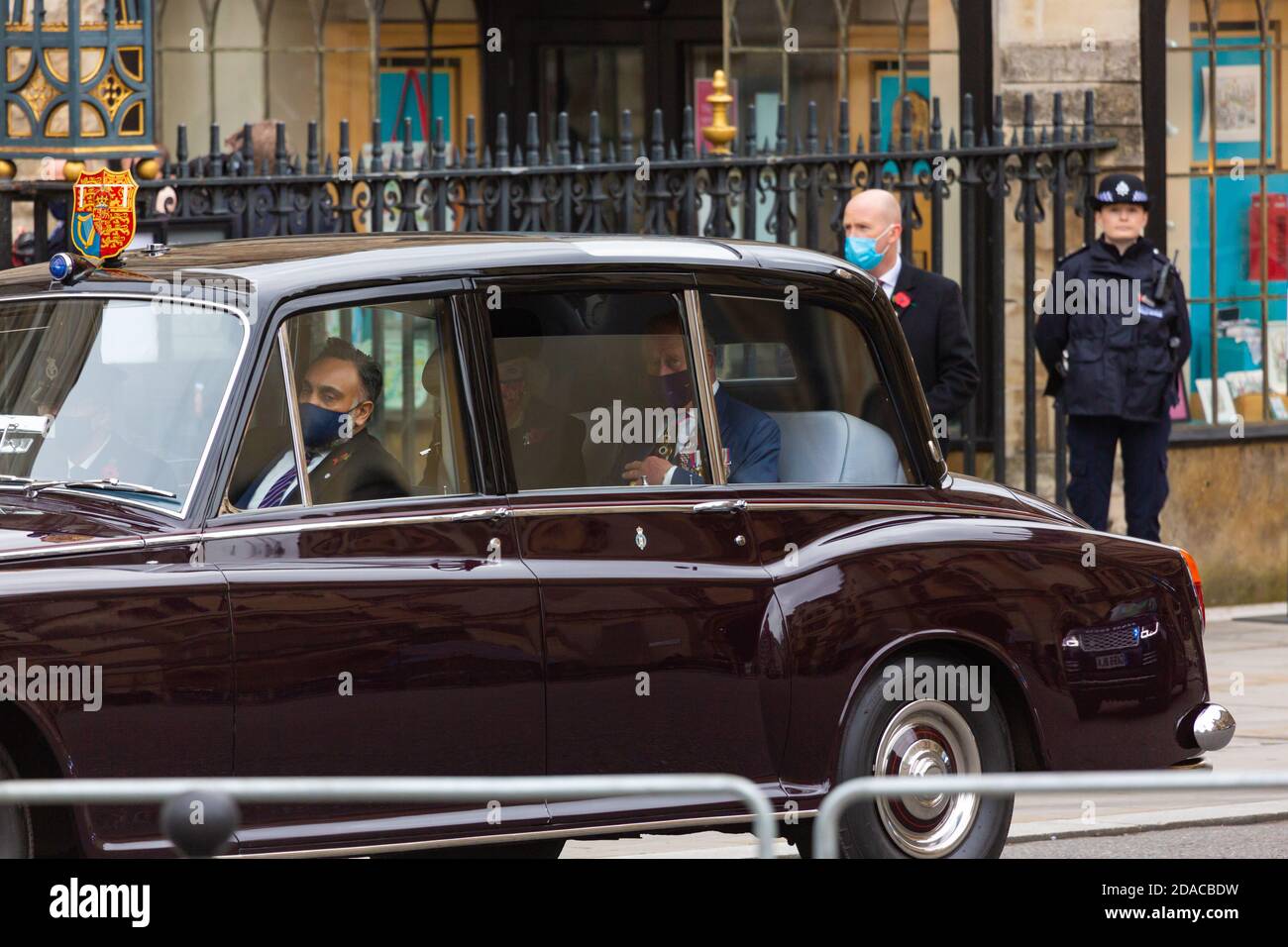 HRH Prince Charles and Camilla Parker Bowles leave Westminster Abbey by car after the Remembrance day ceremony 11-11-2020 London, uk Stock Photo