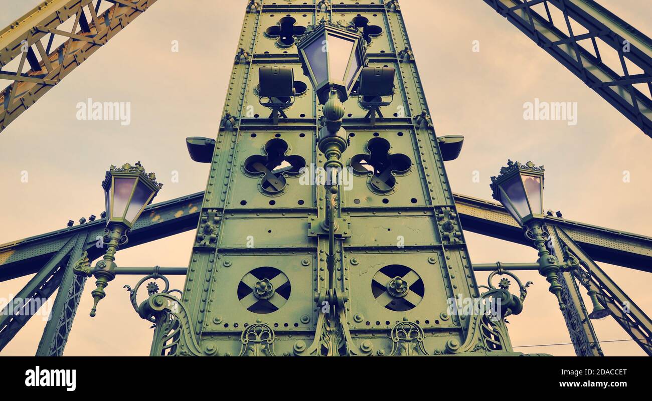 Liberty bridge across the Danube river connecting Buda and Pest, Budapest, Hungary Stock Photo