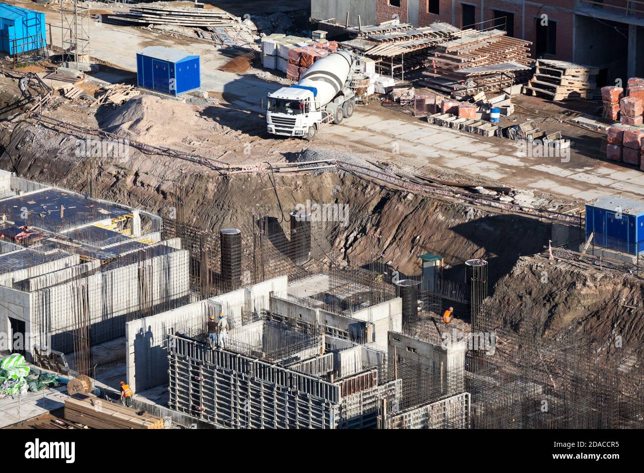 Concrete casting of foundation on construction site of residential ...