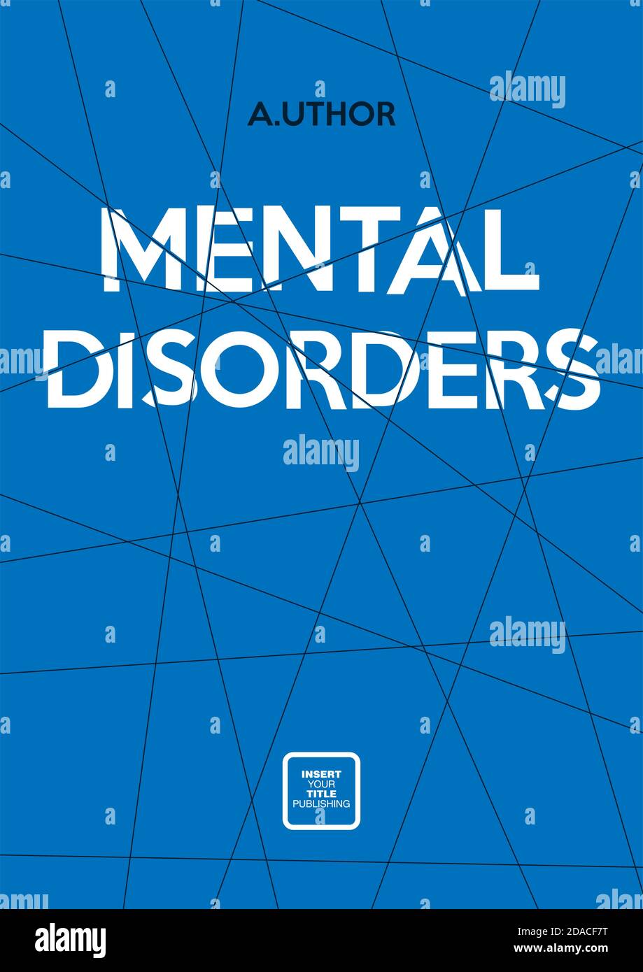 The phrase Mental Disorders is divided by pieces. Book cover creative concept. Psychology or mental health themes. Mid century style design. Stock Vector