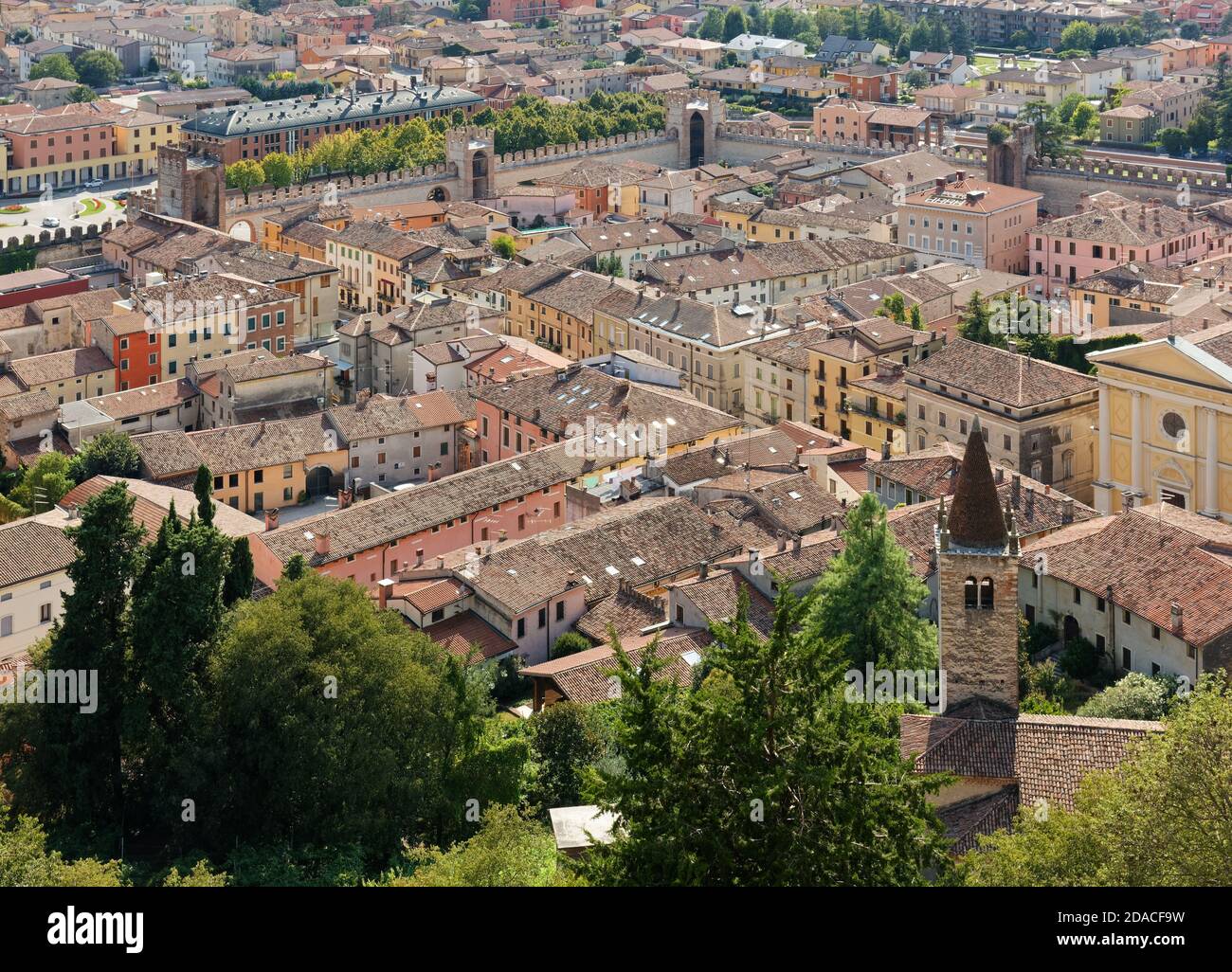 Panoramic view of the old town Soave, Italy, with its medieval walls Stock Photo