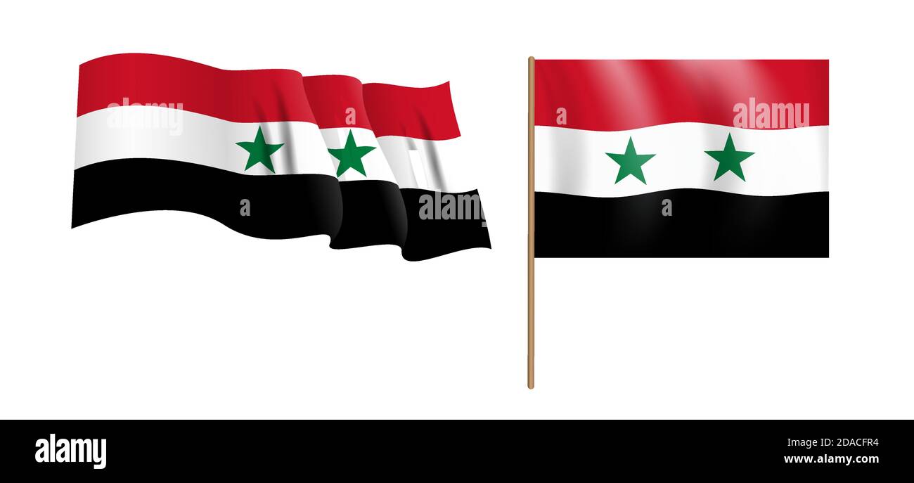 colorful naturalistic waving Syrian Arab Republic flag. Vector Illustration Stock Vector