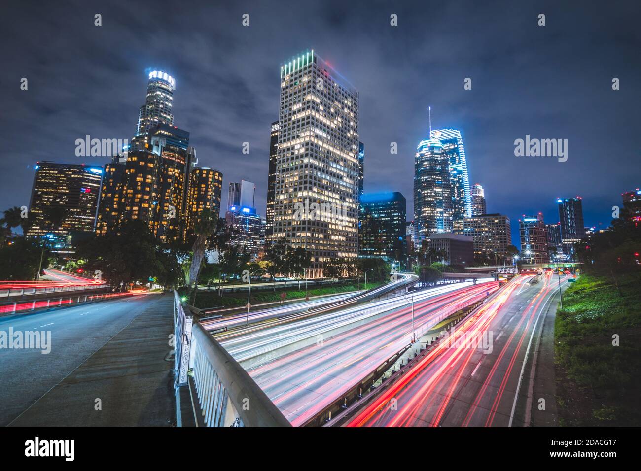 View over Downtown L.A. in the evening, California Stock Photo