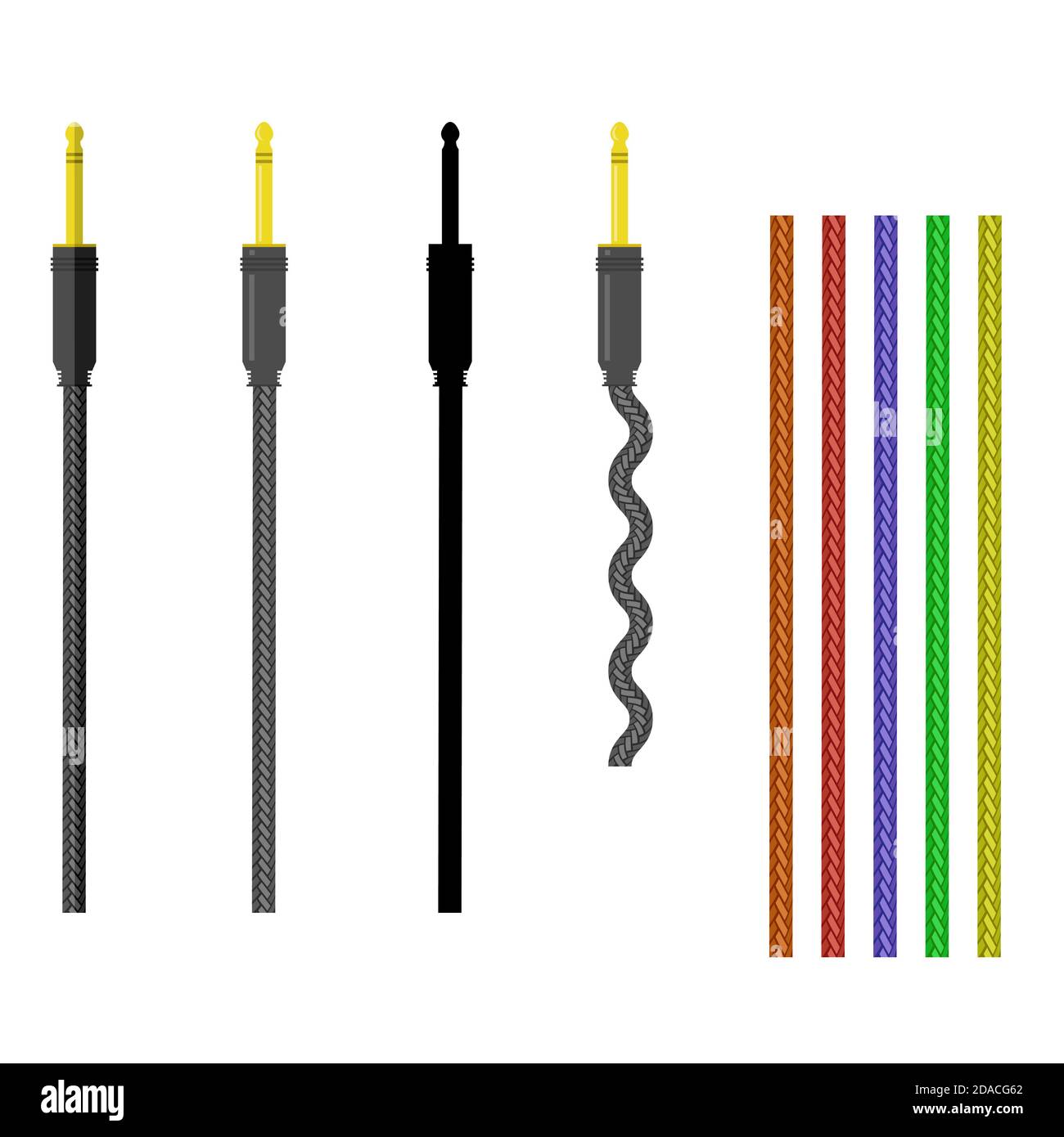 Set of Different Audio Cable Isolated on White Background Stock Photo