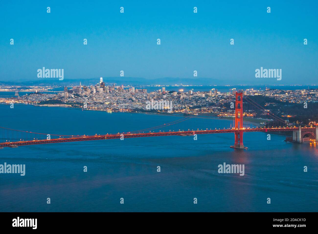 View of the beautiful famous Golden Gate Bridge in San Francisco, California, United States in the evening Stock Photo