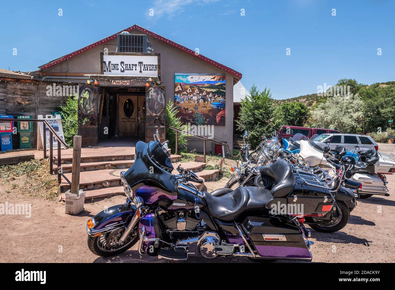 Mine Shaft Tavern on New Mexico State Road 14 also known as the Turquoise Trail, Madrid, New Mexico, USA. Stock Photo