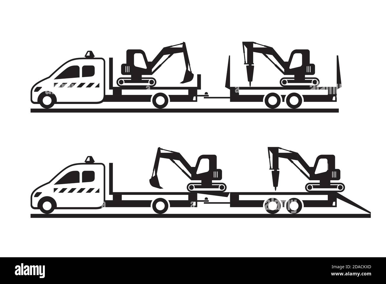 Tipper truck moves mini construction machinery - vector illustration ...