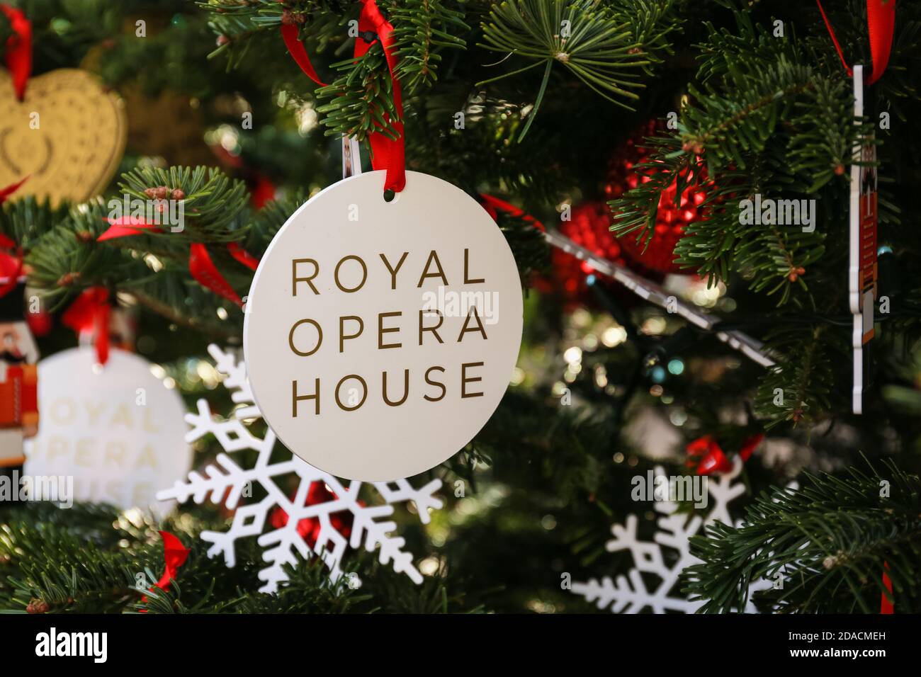 London, UK. 06 November 2020. Christmas tree decorations Royal Opera