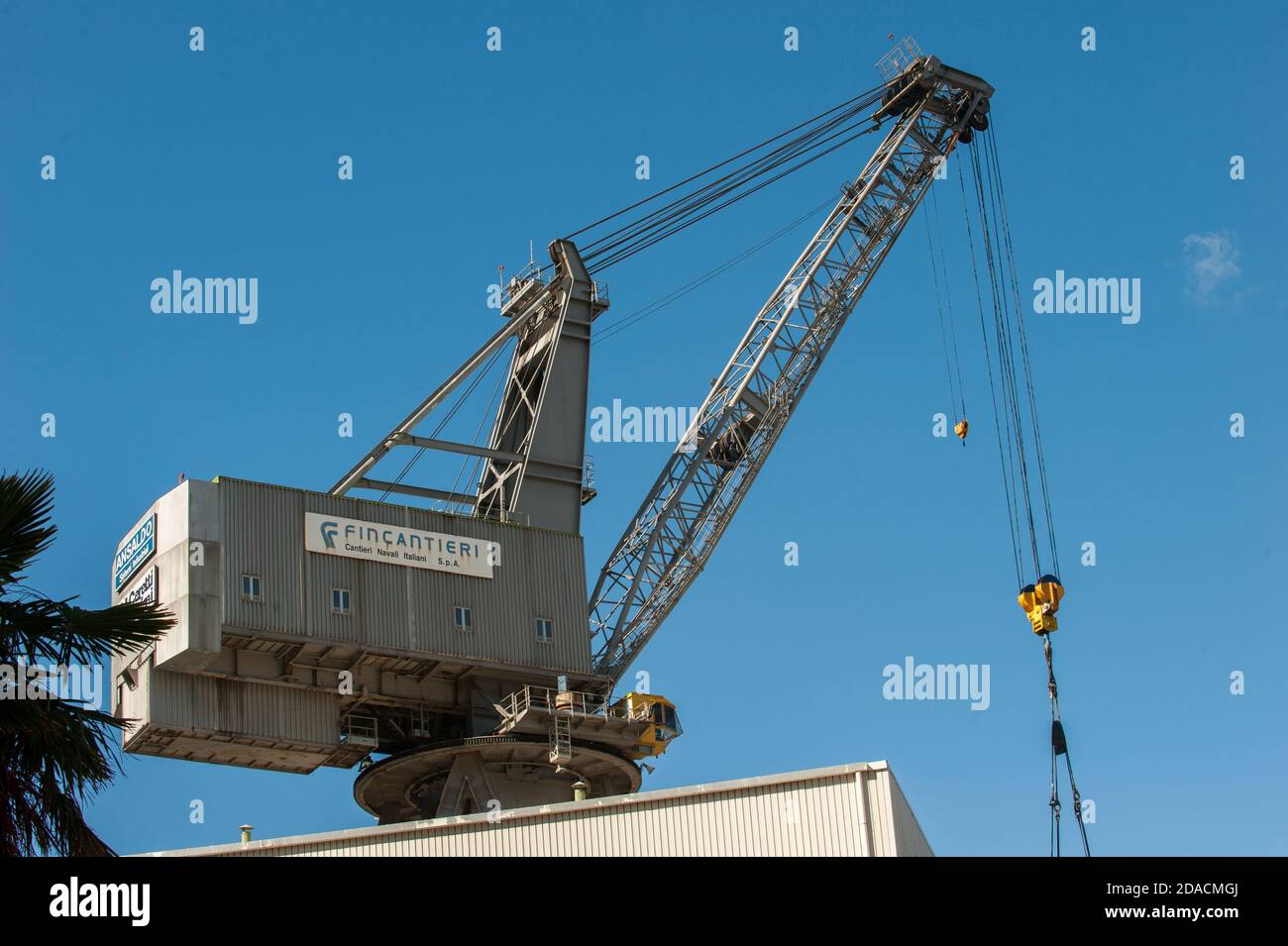 View on Fincantieri shipyard with cranes, coils, from Castellamare di Stabia, Naples Stock Photo