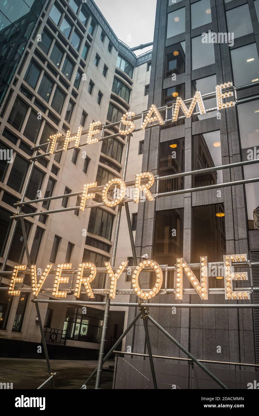 Nathan Coley's The Same for Everyone Sculpture in the City, London, UK Stock Photo