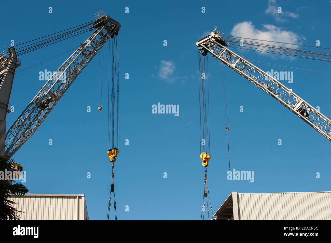 View on Fincantieri shipyard with cranes, coils, from Castellamare di Stabia, Naples Stock Photo